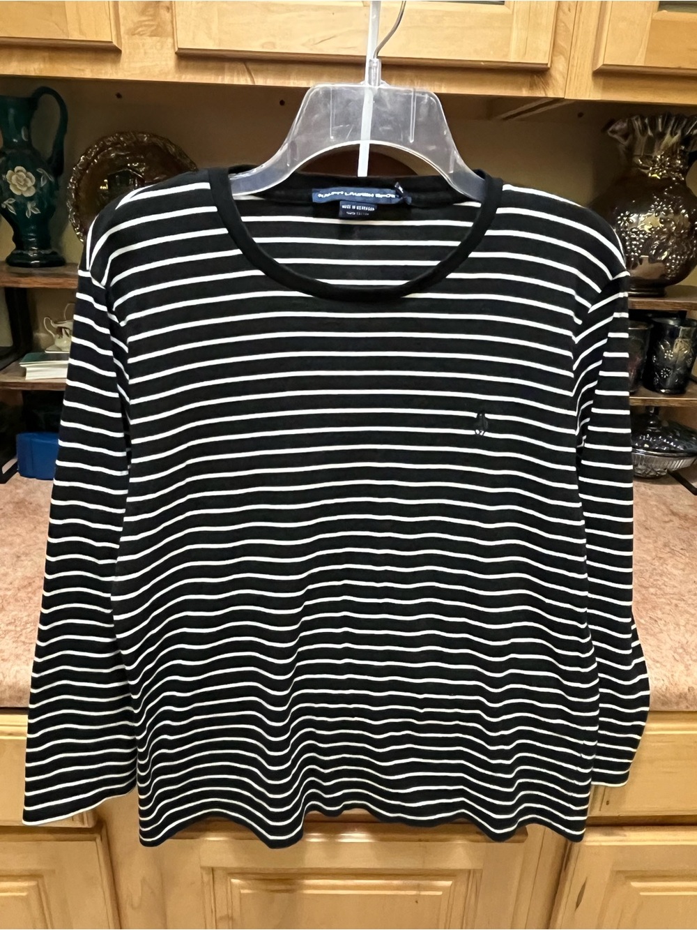 Ralph Lauren Sport Black & White Striped long  Sleeve Tee
